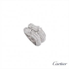 Cartier 18k White Gold Diamond Set Bamboo Ring